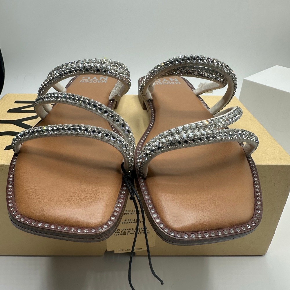 Madden NYC‎ Zig Zag Rhinestone Sandal Women 6 Silver NEW IN BOX Sparkly Slide - Picture 13 of 14